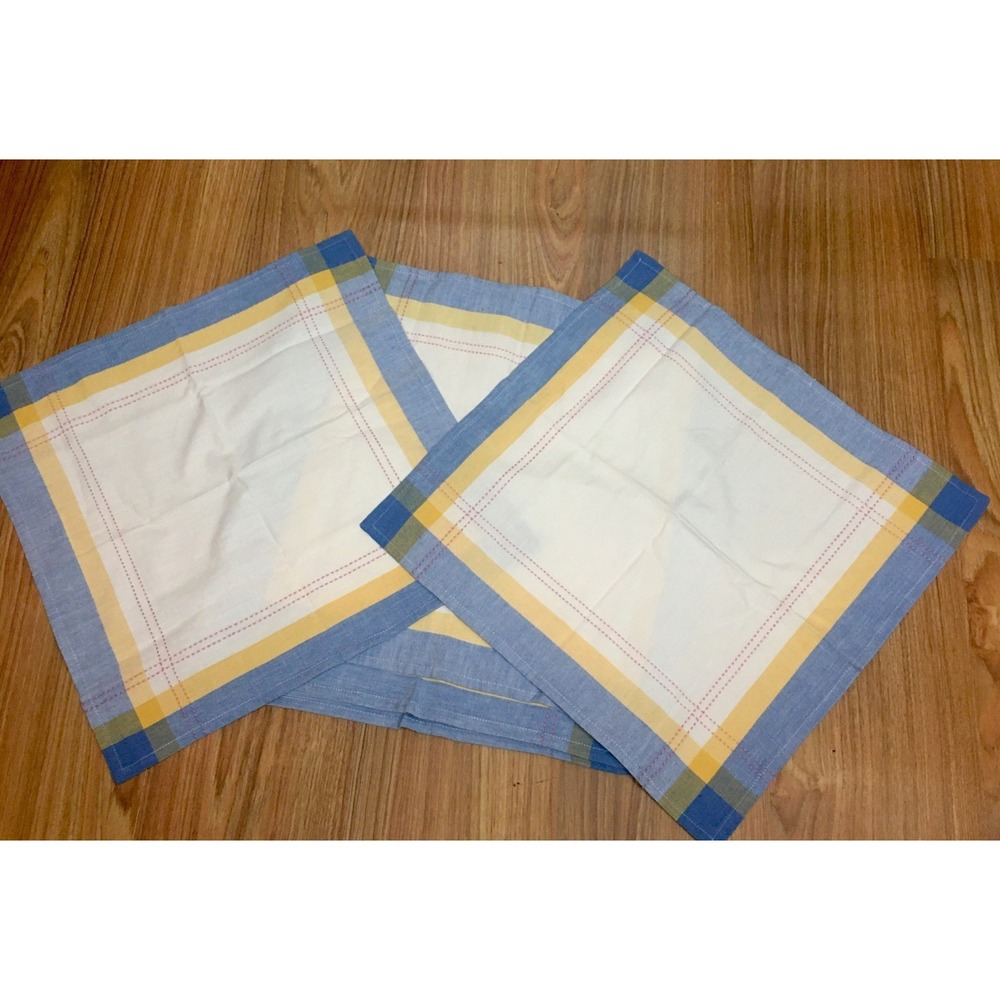 Set of 7 Plaid Cotton Napkins Yellow Blue Pink Check Farmhouse Cottage Core